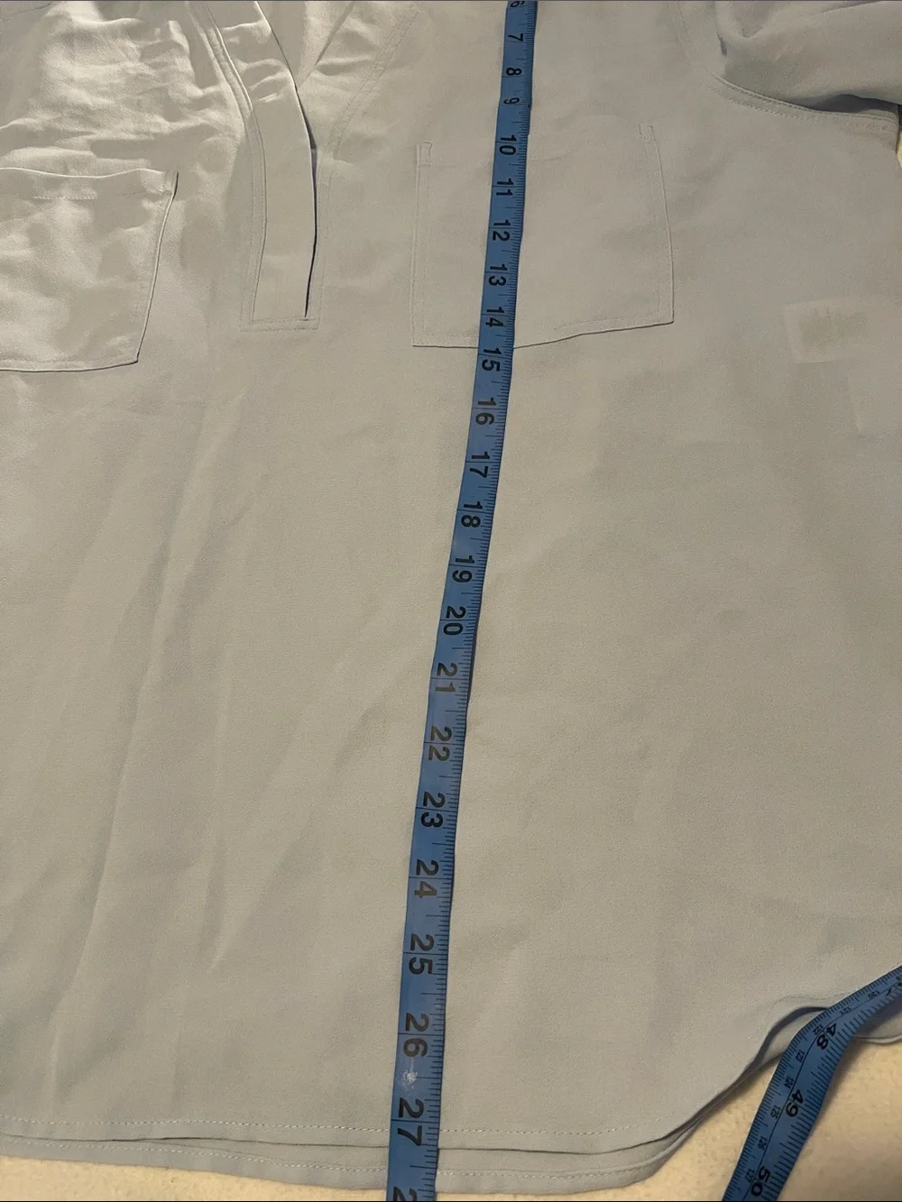 Nine West Light Blue Long-Sleeve Button-Front Pocket Tunic
